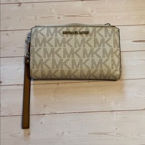 Michael Kors Tan and Cream Logo Wristlet